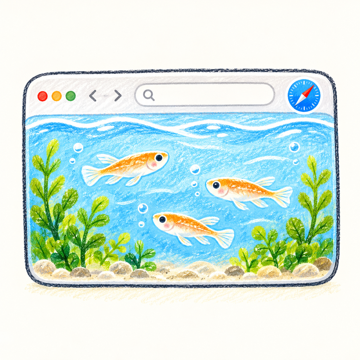 Safariの画面を泳ぐメダカたち